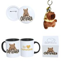 Kit Completo Capivara Caneca Estampada, Botton 4,4cm, Pelúcia de Capivara e Caixa Personalizada Kit Completo Capivara Caneca Estampada, Botton 4,4cm, Pelúcia de Capivara e Caixa Personalizada