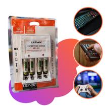 Kit Completo Carregador Inteligente+4 Pilhas Recarregáveis AAA Palito Kit Completo Carregador Inteligente+4 Pilhas Recarregáveis AAA Palito