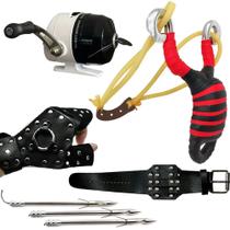 Kit Completo Carretel Spincast Uma Manivela Estilingue Luva Com Bracelete