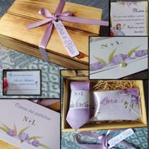 Kit completo casamento - caixinha padrinhos + 100 convites + convite individual + daminhas LAVANDA