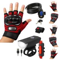 Kit Completo Ciclismo: Luva Meio Dedo + Luz LED Para Bike + Cadeado Mais Segurança e Conforto no Pedal Kit Completo Ciclismo: Luva Meio Dedo + Luz LED Para Bike + Cadeado Mais Segurança e Conforto no Pedal