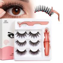 Kit Completo Cílios Magnéticos Postiços Com Imã + Delineador + Aplicador