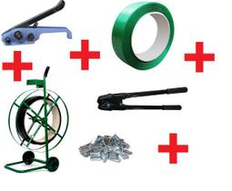 Kit - Completo Cinta Fita Arquear Pet Poliéster Verde 16mm
