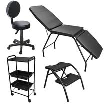 Kit Completo Clínica Estética Maca 3 posições, Mocho com Encosto e Aro, Escada 2 degraus e Carrinho Auxiliar Kit Completo Clínica Estética Maca 3 posições, Mocho com Encosto e Aro, Escada 2 degraus e Carrinho Auxiliar