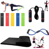 kit Completo Colchonete + 5 Mini Band + Corda de pular + Elástico de Tensão Exercício Em Casa kit Completo Colchonete + 5 Mini Band + Corda de pular + Elástico de Tensão Exercício Em Casa