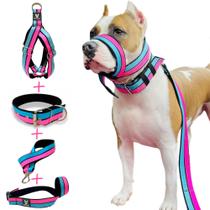 Kit Completo Coleira Peitoral Guia Focinheira Para Cachorro Pitbull