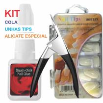 kit Completo com 100 Unhas Tips de Gel + Alicate + Cola para Unhas