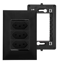 Kit Completo com 3 Tomadas Simples 20A Suporte e Placa 3 Postos Preto Legrand Pial+