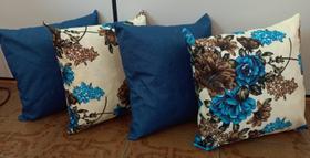 Kit Completo com 4 Almofadas Estampadas 48cmX48cm Floral Azul - Marcotex