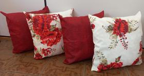 Kit Completo com 4 Almofadas Estampadas 48cmX48cm Vermelho Floral - Marcotex