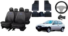 Kit Completo com Capa de Couro Fiesta 95-05 + Tapete e Capa de Volante