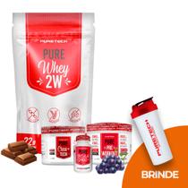 Kit Completo com Whey 2W Chocolate + Pré Treino Uva + BCAA + Creatina + Coqueteleira - PureTech