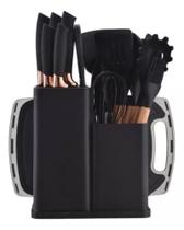 Kit completo Conjunto Utensílios Cozinha Silicone Faca Tábua 19 Pçs Dia das Mães Luxo preto Kit completo Conjunto Utensílios Cozinha Silicone Faca Tábua 19 Pçs Dia das Mães Luxo preto