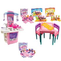 Kit Completo Cozinha Mesinha Jogo de Talheres e Comidinha