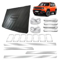Kit Completo Cromado para Renegade 2022 a 2024 Grade Dianteira Friso Lateral Largo Aplique PortaMalas