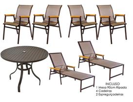 Kit Completo De Área Externa Cadeiras Espreguiçadeiras Mesa