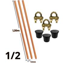 Kit Completo de Aterramento com 3 Hastes de 12mm e 3 Grampos GTDU PA30 - 1,20m + 3 Caixas de Inspeção Cônica 23x18 Kit Completo de Aterramento com 3 Hastes de 12mm e 3 Grampos GTDU PA30 - 1,20m + 3 Caixas de Inspeção Cônica 23x18