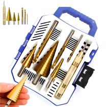 Kit Completo De Brocas Escalonadas Estilo Cone 4mm A 32mm Espiral Profissional