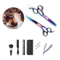 Kit Completo De Cortar Cabelo Com Tesouras Profissionais Reta Fio Navalha Semi Dentada 7 Polegadas Pente Pano Estojo Clipes Para Cabeleireiro Barbeiro