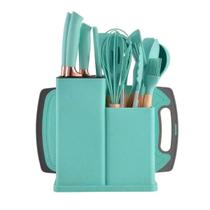 Kit Completo de Cozinha 19 Utensílios com Cabo de Madeira e Silicone Tábua de Corte Inclusa