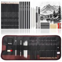 Kit Completo de Desenho Profissional 29 Peças com Lápis Grafite Carvão Esfuminho Borrachas e Estojo Portátil Premium - Kit Completo de Desenho Profissional 29 Peças com Lápis Grafite Carvão Esfuminho Borrachas e Estojo Portátil Premium -