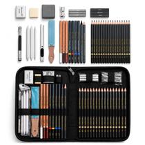 Kit Completo de Desenho Profissional 42 Peças com Lápis Grafite Carvão Esfuminho Borrachas e Estojo Portátil Premium