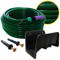 Kit Completo de Mangueira de Jardim Trançada com Suporte, Esguicho, União e Fixação 20m