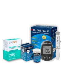 Kit Completo de Monitoramento 1 Medidor de Glicose On Call Plus 2 + 50 Tiras + 100 Lancetas + 1 Caneta
