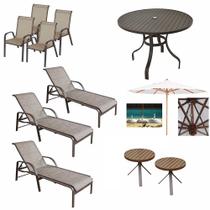 Kit completo de piscina jardim e área externa cadeiras mesa espreguiçadeiras chaise ombrelone