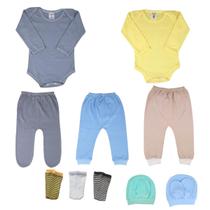 Kit Completo de Roupas para Bebê Body Mijão Touca Luva e Meia 12 Peças Outono Kit Completo de Roupas para Bebê Body Mijão Touca Luva e Meia 12 Peças Outono