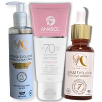 Kit Completo de Skincare com Sabonete Retinol, Sérum Vitaminado e Protetor Solar Anasol FPS 70 Clareador Antissinais Para Todos os Tipos de Pele Kit Completo de Skincare com Sabonete Retinol, Sérum Vitaminado e Protetor Solar Anasol FPS 70 Clareador Antissinais Para Todos os Tipos de Pele