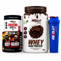 Kit Completo de Suplementação Whey Protein, Creatina, PréTreino e Coqueteleira de Brinde CHOCOLATE