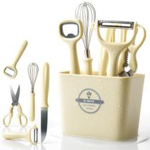 Kit Completo de Utensílios de Cozinha 5 Peças com Suporte Faca, Tesoura, Descascador, Abridor e Fu