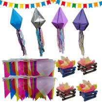Kit Completo Decoração São João 100M Bandeirolas Fogueira Balão Enfeites Kit Completo Decoração São João 100M Bandeirolas Fogueira Balão Enfeites