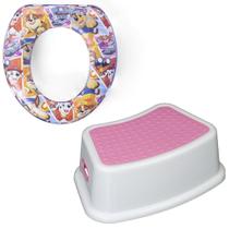 Kit Completo Desfralde Redutor Assento Vaso Sanitário e Degrau Banquinho Crescidinho Patrulha Canina