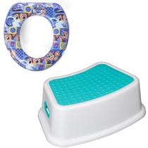 Kit Completo Desfralde Redutor Azul Assento Vaso Sanitário e Degrau Banquinho Crescidinho Patrulha Canina