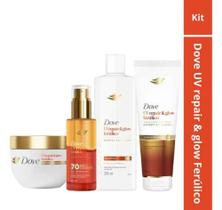 Kit Completo Dove UV Repair & Glow Ferulico Shampoo 300ml+Cond 250 ml+Mascara 270gr+Serum 110l