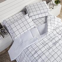 Kit Completo Edredom e Lençol King Algodão Percal 180 Fios Quadriculado Atual