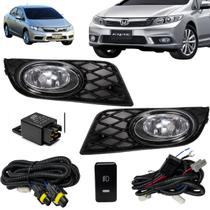 Kit Completo Farol de Milha Honda New Civic 2012 a 2014 com Botão Modelo Original