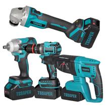 Kit Completo Ferramentas 4 em 1 Martelete + Esmerilhadeira angular + Parafusadeira + Chave de Impacto a Bateria 21V 3000 Kit Completo Ferramentas 4 em 1 Martelete + Esmerilhadeira angular + Parafusadeira + Chave de Impacto a Bateria 21V 3000