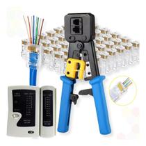 Kit Completo Ferramentas Rede Alicate Crimpar RJ45 RJ11 Testador Cabos com 100 Conectores CAT6 5E Banhado a Ouro