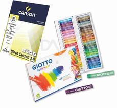 Kit Completo Giz Pastel Oleoso Giotto Bloco papel 48 cores