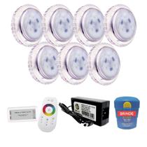 Kit Completo Iluminação Piscina 26m² 7 Leds 6w Inox + Módulo