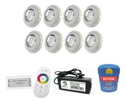 Kit Completo Iluminação Piscina 96m² 8 Leds 6w + Módulo Rgb