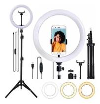 Kit Completo Iluminador Ring Light 35cm 14p C/ Tripé 2mt Dimmer Youtuber Selfie Profissional - VRS