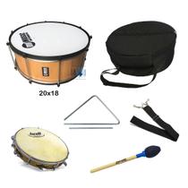 Kit completo instrumentos de axé zabumba + pandeiro + triângulo de mão