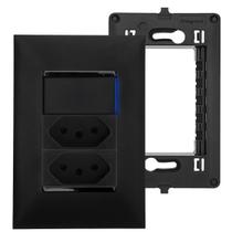 Kit Completo Interruptor Com LED e Tomada Dupla 10A + 20A Com Placa e Suporte Legrand PIAL Plus+
