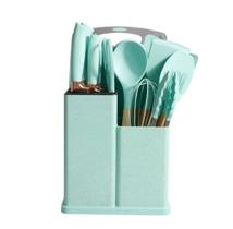 Kit Completo Jogo Utensílios de Cozinha Luxo 19 Peças Com Tábua em Silicone Espátula Faca Tesoura