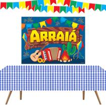 Kit completo junino painel TNT + toalha de mesa + 60m bandeirinha