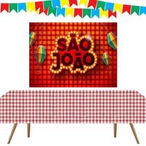 Kit completo junino painel TNT + toalha de mesa + 60m bandeirinha